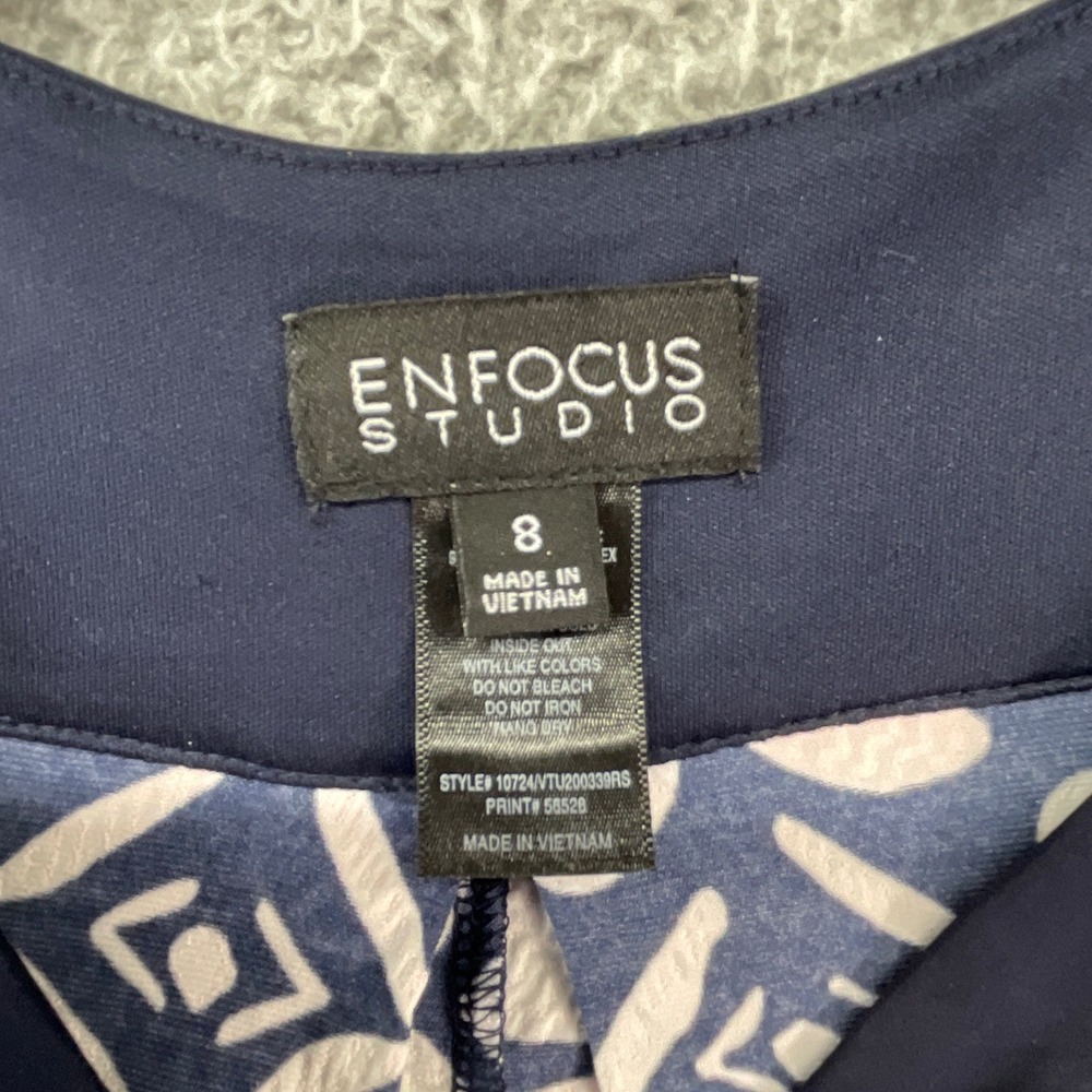 Enfocus Studio Dress Womens 8 Navy Blue White NWT Geometric Sleeveless V-Neck - Picture 3 of 7